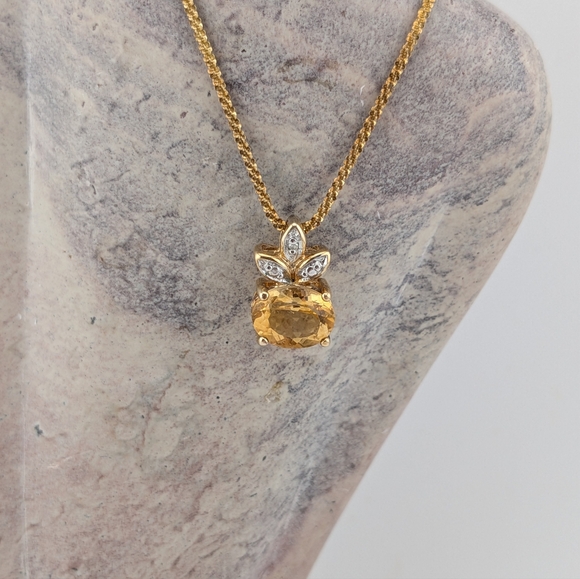 Pineapple Citrine & Moissanite 14kt Gold Plated Sterling Silver Pendant Necklace - Picture 3 of 5